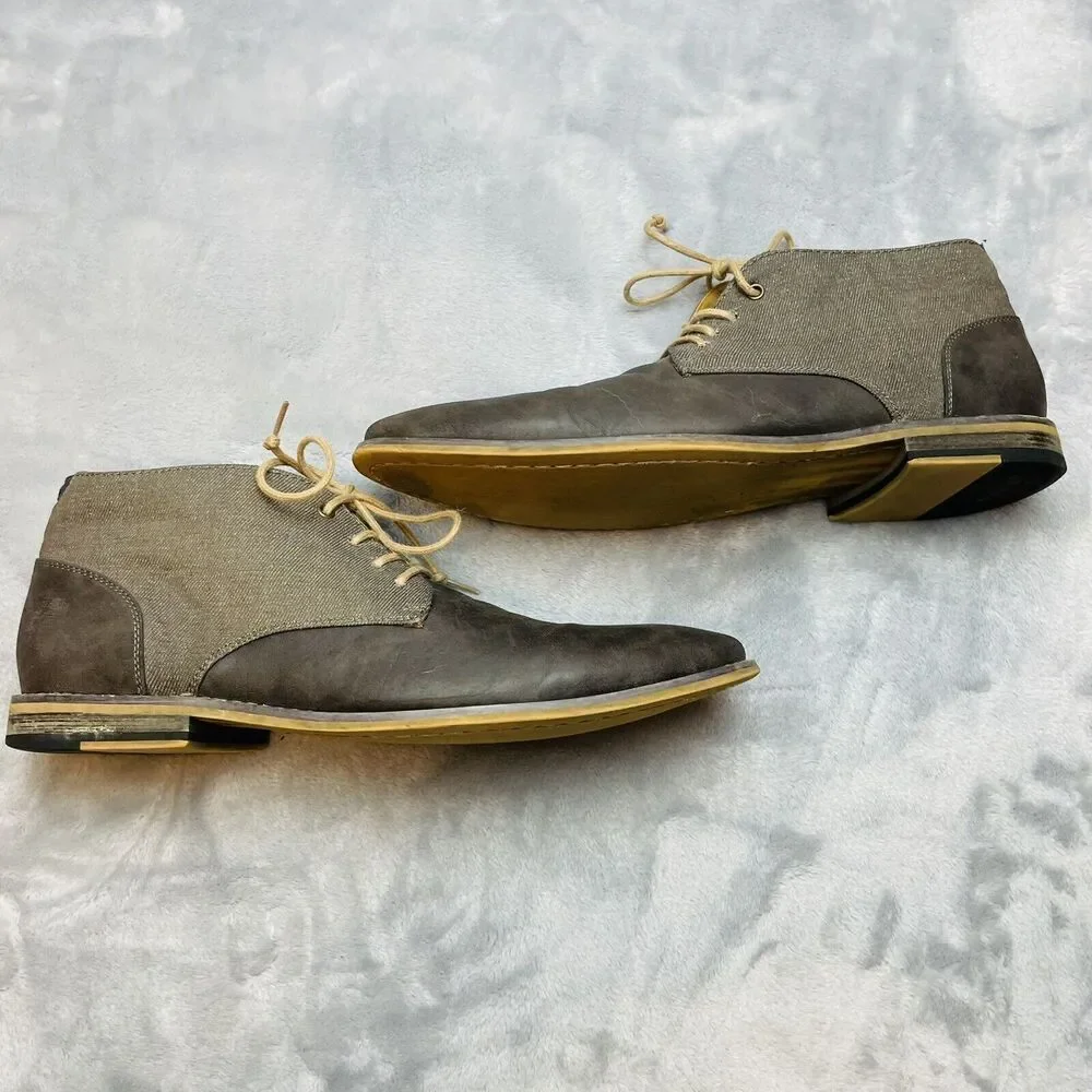 Seven 91 Mens Droalle Chukka Boots 10.5 Gray 2 Tone Nubuck Leather Canvas Lace